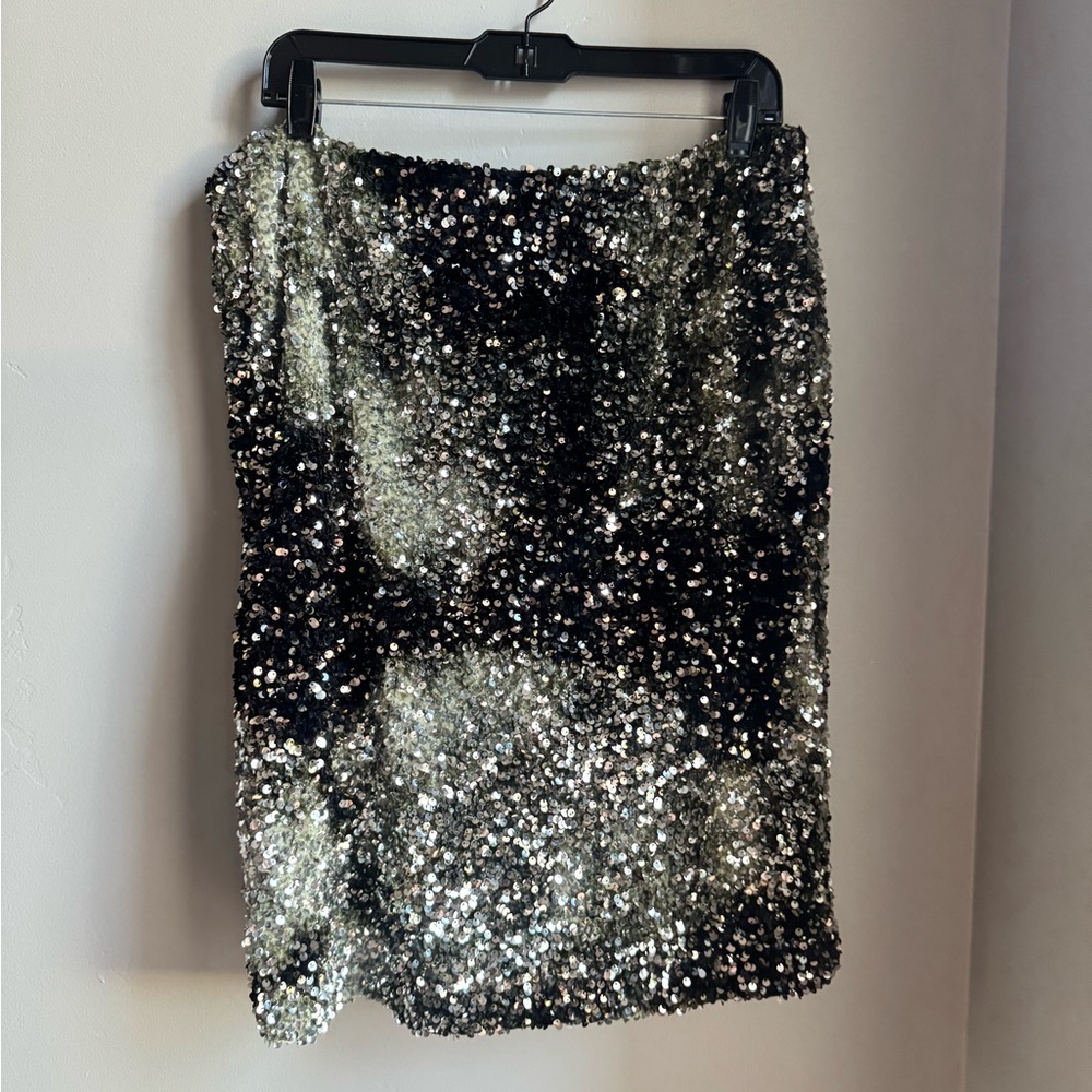 Hugo Boss Sequin Mini Skirt Metallic Silver Black Party NYE Glam XXL - Picture 6 of 9